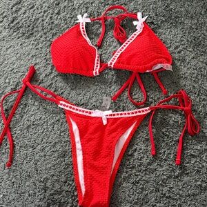 SHEIN Red Bikini Set with White Trim